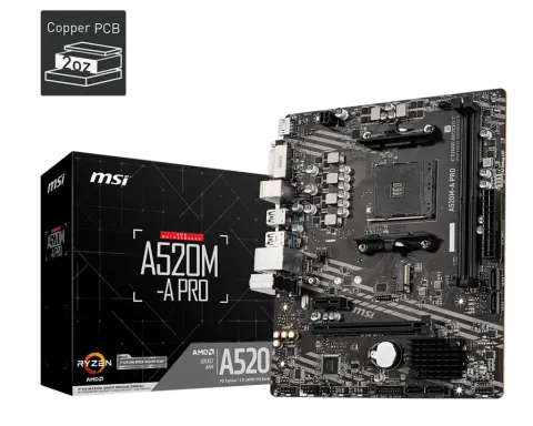 MSI A520M-A Pro DDR4 4600MHZ 1XHDMI 1XDVI 1XM.2 USB 3.2 MATX AM4 (AMD AM4 5000/4000 /3000 Serisi ile Uyumlu)