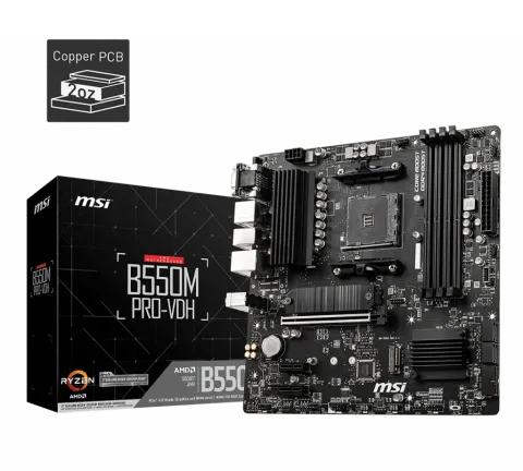 MSI B550M Pro-Vdh DDR4 4400MHZ 1XVGA 1XHDMI 1XDP 2XM.2 USB 3.2 MATX AM4 (AMD 5000 ve 3000 Serisi İşlemci Uyumlu)