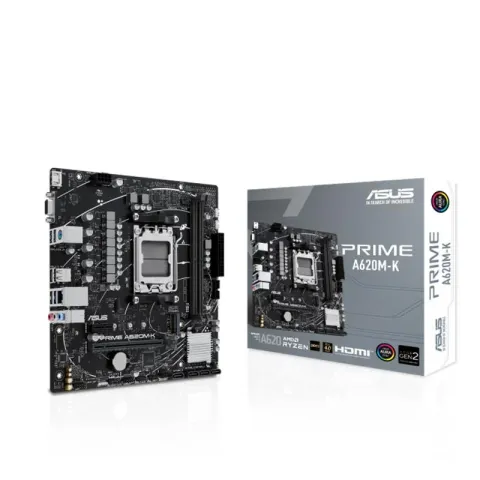 Asus Prime A620M-K DDR5 6400MHZ 1XVGA 1XHDMI 1XM.2 USB 3.2 MATX AM5 (AMD AM5 9000/8000/7000 Serileri ile Uyumlu)