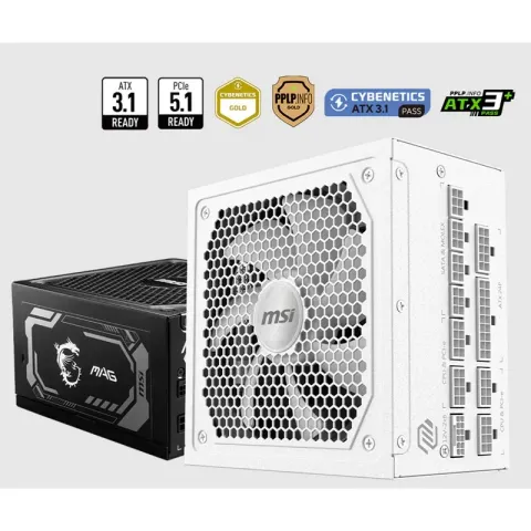 MSI Mag A1000GL PCIE5 White 1000W 80+ Gold Power Supply