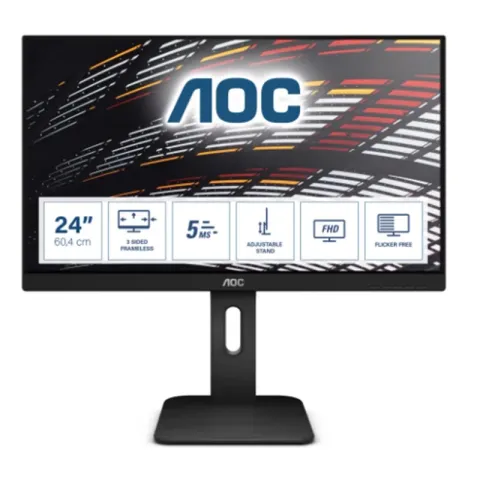 23.8 Aoc 24P1 IPS 5MS 60MHZ 1XVGA 1XHDMI 1XDP 1XDVI FHD 1920X1080 USB3.0 Hoparlör Çerçevesiz Düşük Mavi Işık VESA Siyah
