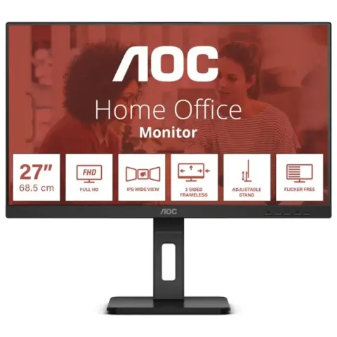 27 Aoc 27E3QAF IPS 4MS 75MHZ 1XVGA 1XHDMI 1XDP FHD 1920X1080 Hoparlör Yükseklik Ayari Çerçevesiz Pivot VESA Siyah