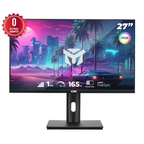 27 Cube PA-27V165F VA 1MS 165HZ 2XHDMI 2XDP 2K QHD 2560X1440 Freesync Yukseklık Ayari VESA Pivot RGB Siyah Sifir Olu Pix