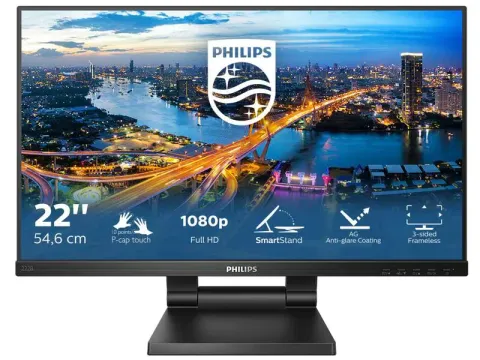 21.5 Philips 222B1TC/00 IPS 4MS 75MHZ 1XVGA 1XHDMI 1XDP 1XUSB 3.2 FHD 1920X1080 Hoparlör Dokunmatik Ekran VESA Siyah
