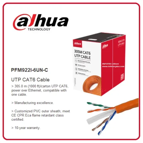Dahua PFM922I-6UN-C 305 Metre U/Utp 23AWG CCA Beyaz Renk CAT6 Kablo