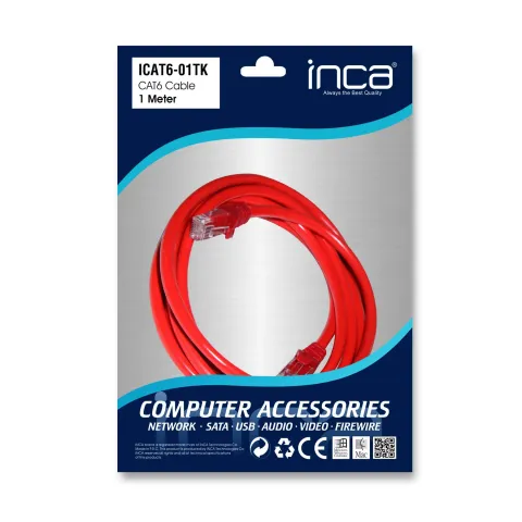Inca ICAT6-01TK 1MT 24AWG CAT6 UTP Patch Kablo Kırmızı