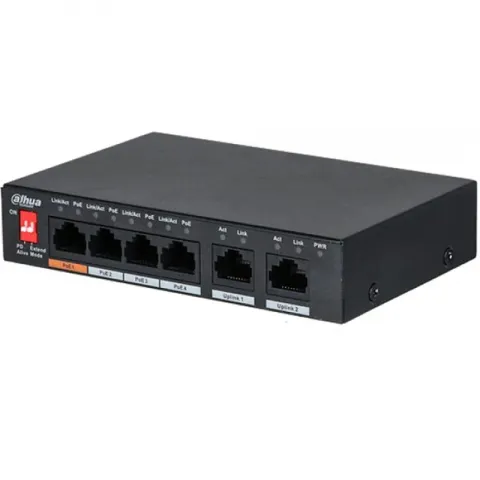 Dahua PFS3006-4ET-60 4 Port 10/100 + 2 Port 10/100 Uplink 60W PoE Metal Kasa Switch