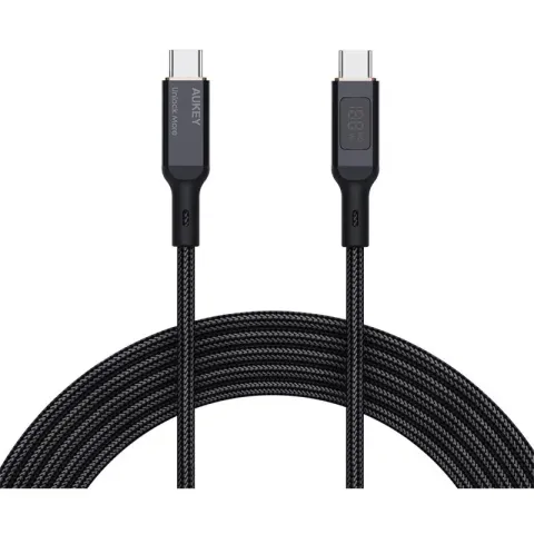 Aukey CB-MCC102-BK 100W Naylon Örgülü 5A 480MBPS Type-C Type-C LCD Ekranlı Kablo 1.8MT