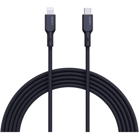 Aukey CB-NCL1-BK Naylon Örgülü 3A 480MBPS Type-C Lightning Kablosu 1.8MT