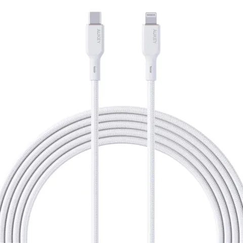 Aukey CB-NCL1-WH Naylon Örgülü 3A 480MBPS Type-C Lightning Kablosu 1.8MT