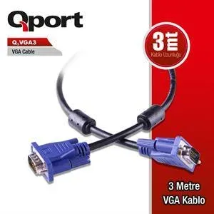 Qport Q-VGA3 15PIN Fıltrelı 3MT VGA Kablo