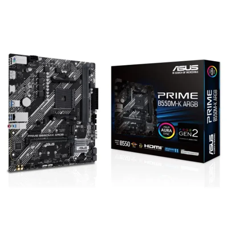 Asus Prime B550M-K Argb DDR4 5100MHZ 1XHDMI 1XDP 2XM.2 USB 3.2 MATX AM4 (AMD AM4 5000/4000 G/3000 Serisi ile Uyumlu)