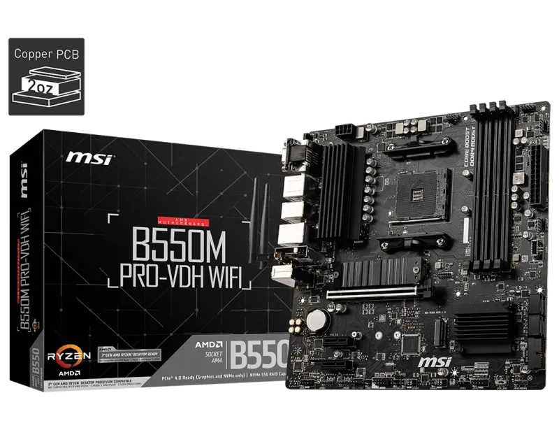 MSI B550M Pro-Vdh Wi-Fi DDR4 4400MHZ 1XVGA 1XHDMI 1XDP 2XM.2 USB 3.2 MATX AM4 (AMD 5000 ve 3000 Serisi İşlemci Uyumlu)