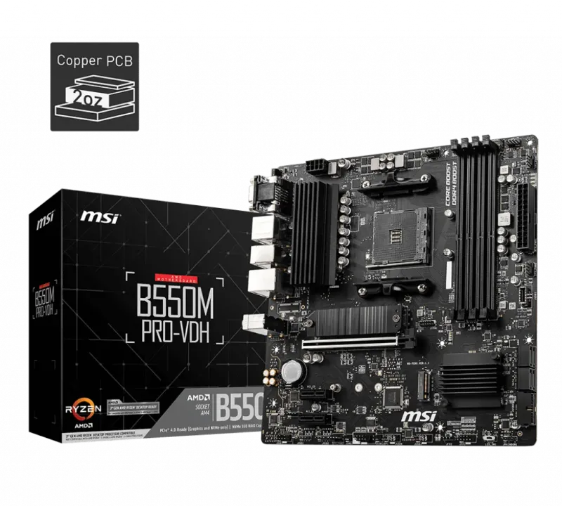 MSI B550M Pro-Vdh DDR4 4400MHZ 1XVGA 1XHDMI 1XDP 2XM.2 USB 3.2 MATX AM4 (AMD 5000 ve 3000 Serisi İşlemci Uyumlu)