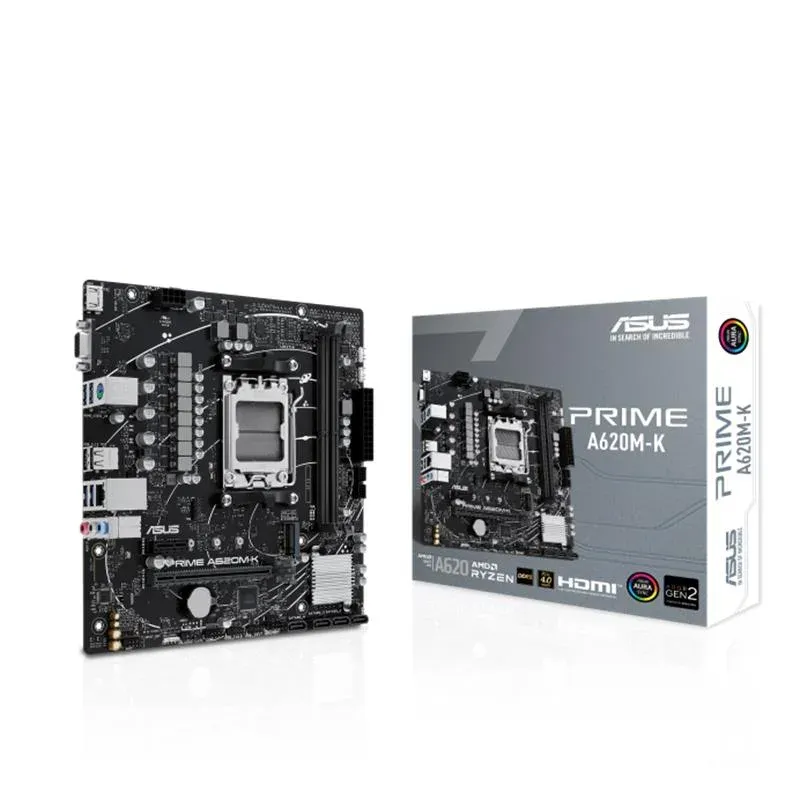 Asus Prime A620M-K DDR5 6400MHZ 1XVGA 1XHDMI 1XM.2 USB 3.2 MATX AM5 (AMD AM5 9000/8000/7000 Serileri ile Uyumlu)