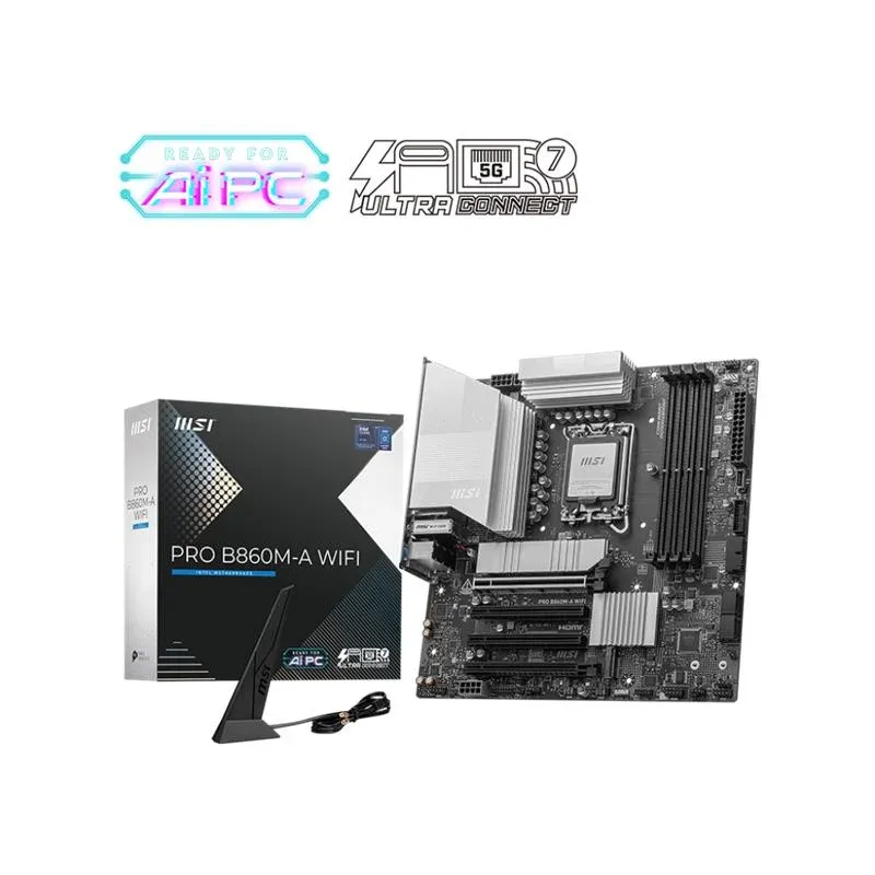 MSI Pro B860M-A Wi-Fi DDR5 8800MT/S 1XHDMI 1XDP 3XM.2 MATX 1851P (Intel Ultra Processors SERIES2)