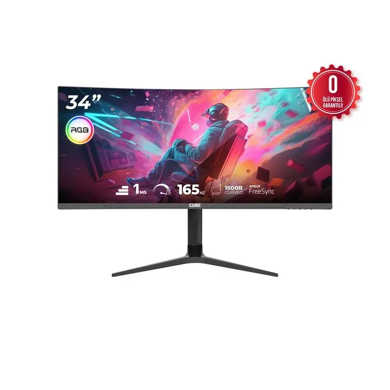 34 Cube PA-34V165C VA 1MS 165HZ HDMI DP Type-C USB 2K Wqhd 3440X1440 Freesync Curved Yukseklık Ayari VESA RGB Siyah Gami