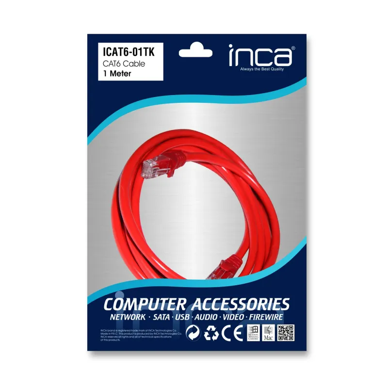 Inca ICAT6-01TK 1MT 24AWG CAT6 UTP Patch Kablo Kırmızı