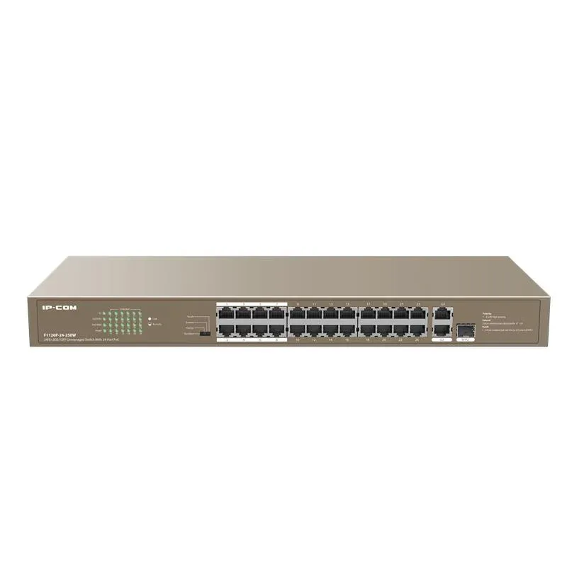 IP-Com F1126P-24-250W 24 Port 10/100+ 2XRJ45/1X1GB SFP Combo 250W PoE Racmount Switch