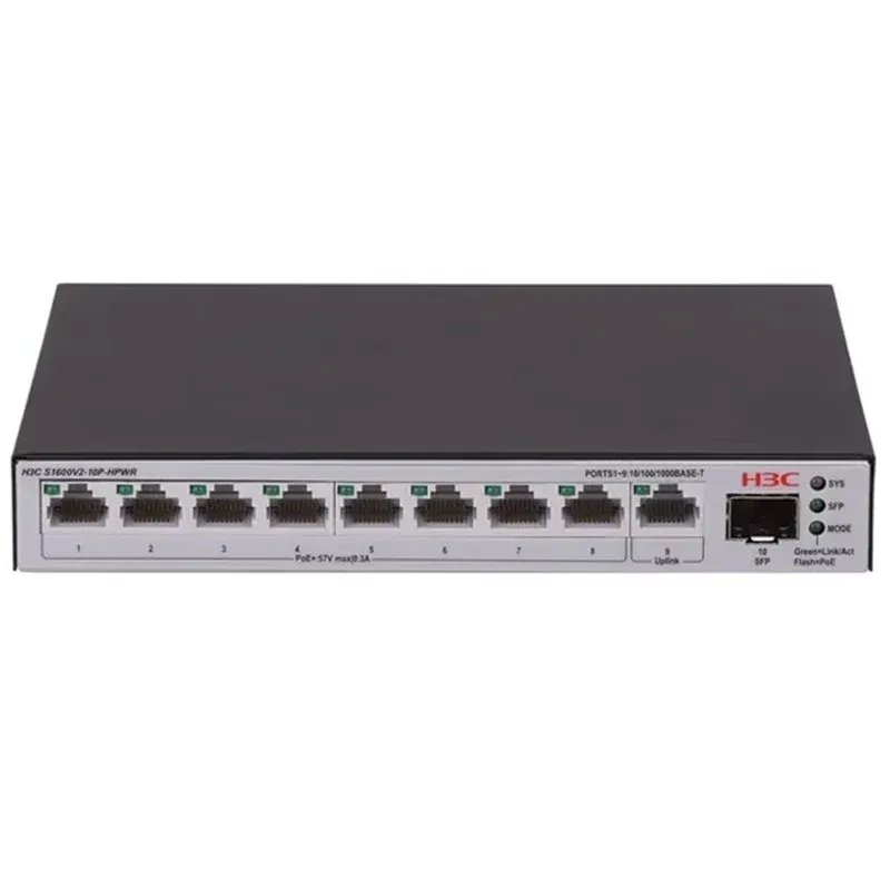 H3C Aolynk S1600V2-10P-HPWR 8 Port Gigabit + 1XGB SFP/1XRJ45 Uplink 125W PoE Yönetilebilir Switch