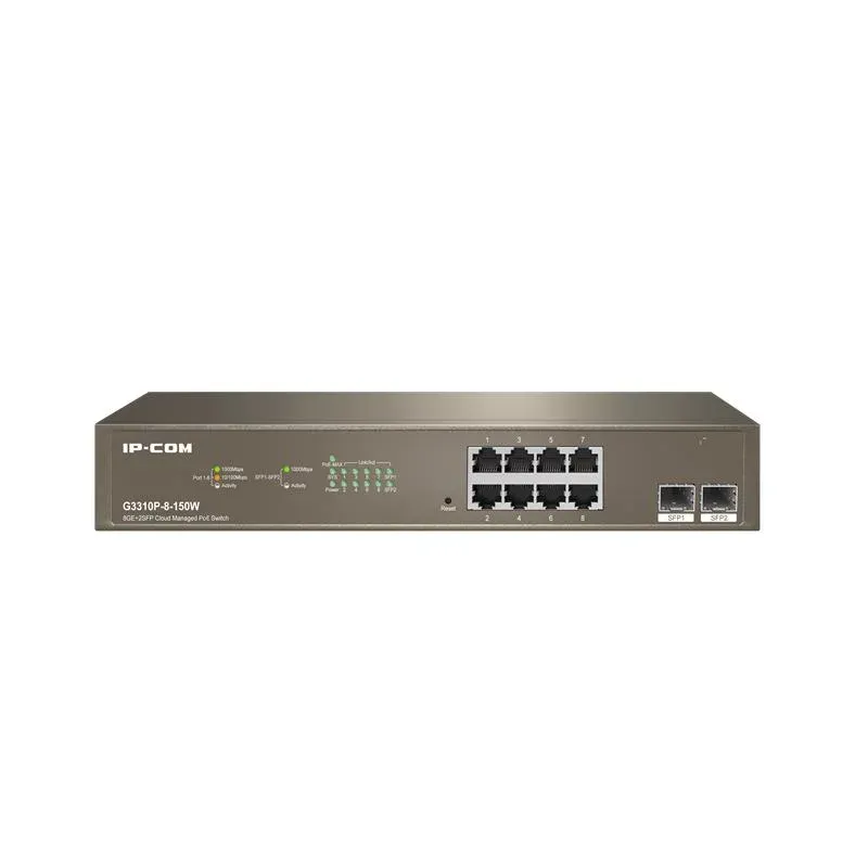 IP-Com G3310P-8-150W 8 Port Gigabit + 2X1GB SFP Uplink L2/CLOUD Yönetilebilir Rack 130W PoE Switch