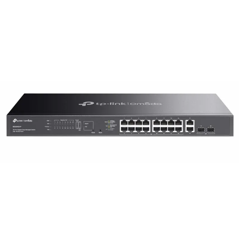 TP-Link Omada ES220GMP 16 Port Gigabit + 2XGB RJ45/2XGB SFP 250 Metre 250W PoE Yönetilebilir Rackmount Metal Kasa Switch