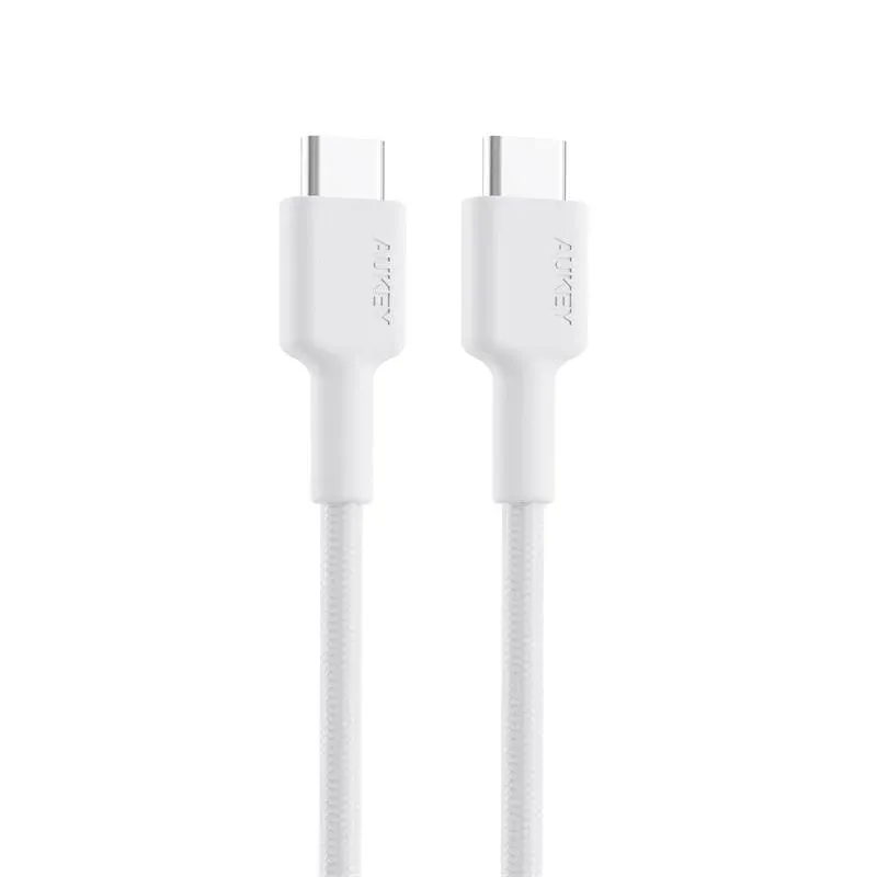 Aukey CB-CD45-WH Pd Naylon Örgülü Type-C Type-C Şarj Kablosu 0.9MT