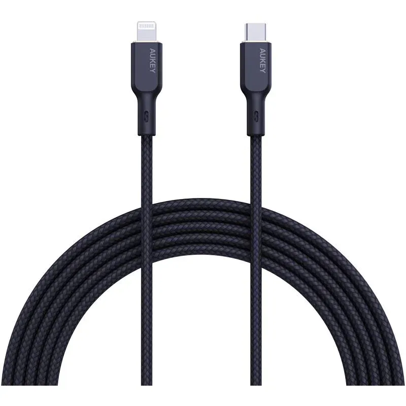 Aukey CB-NCL1-BK Naylon Örgülü 3A 480MBPS Type-C Lightning Kablosu 1.8MT