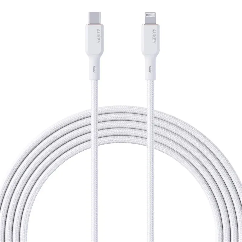 Aukey CB-NCL1-WH Naylon Örgülü 3A 480MBPS Type-C Lightning Kablosu 1.8MT