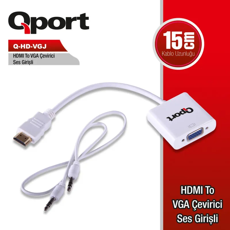 Qport Q-HD-Vgj HDMI To VGA Cevirici+ Ses Jack