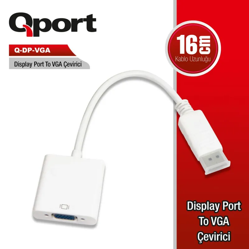 Qport Q-DP-VGA Dv Display Port To VGA Dönüştürücü